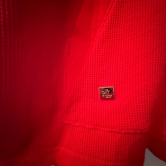 Lauren Ralph Lauren red waffle knit hoodie pullover top. Size 2X - Picture 5 of 5